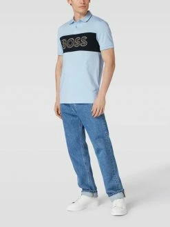 Ralph Lauren-Shop 5 BOSS Athleisurewear Regular Fit Poloshirt Mit Label-Stitching Modell 'Pavel' - Hellblau