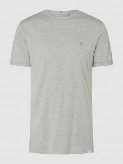 Les Deux T-Shirt Mit Stickerei Modell 'Norregaard' - Hellgrau Meliert