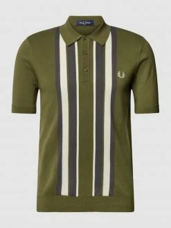 Alternative view of Fred Perry Poloshirt Mit Brand-Stitching Modell 'Striped Knitted Shirt' - Olivgrün
