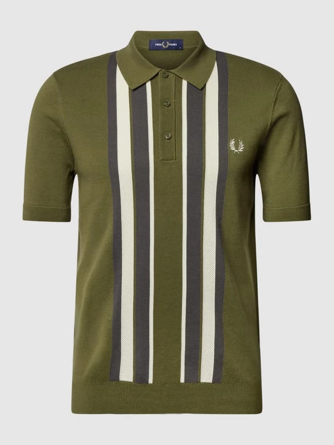 Fred Perry Poloshirt Mit Brand-Stitching Modell 'Striped Knitted Shirt' - Olivgrün 2 Fred Perry Poloshirt Mit Brand-Stitching Modell 'Striped Knitted Shirt' - Olivgrün – Bild 2