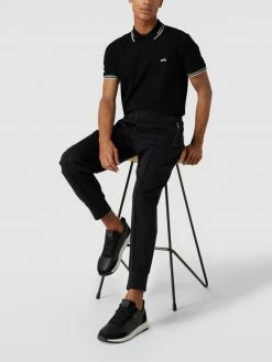 BOSS Athleisurewear Slim Fit Poloshirt Mit Kontraststreifen Modell 'Paul Curved' - Schwarz
